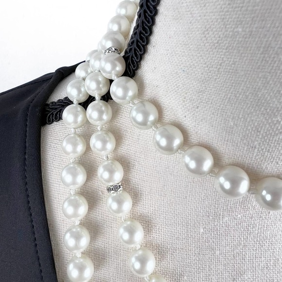 Faux Pearl Rhinestone Necklace 60" - Picture 3 of 6